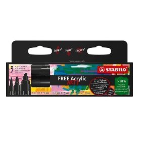 Akrylový popisovač - STABILO FREE Acrylic - 3 ks sada se 3 různými hroty - černá