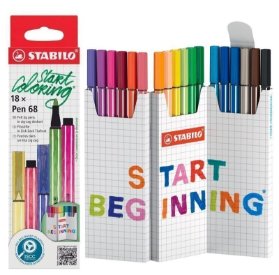 Prémiový vláknový fix STABILO Pen 68 - 18 ks Zick-Zack deskset - 18 různých barev