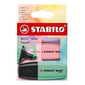 Zvýrazňovač STABILO BOSS MINI Pastel - 3 ks sada - lila, pudrově růžová, mátově zelená