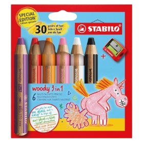 Pastelka, vodovka & voskovka v jednom STABILO woody 3 in 1 - 6 ks sada s ořezávátkem