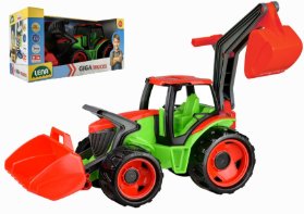 Traktor se lžící a bagrem plast zeleno-červený