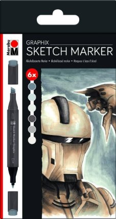 Marabu Graphix oboustranný skicovací popisovač 2hroty 1-7mm+1mm 6ks sada