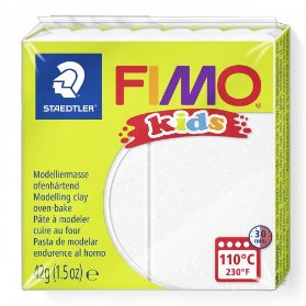 FIMO Kids 42g - dětská modelovací hmota bílá se třpytkami