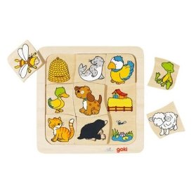 Dřevěné puzzle Kdo bydlí kde? 9 dílků