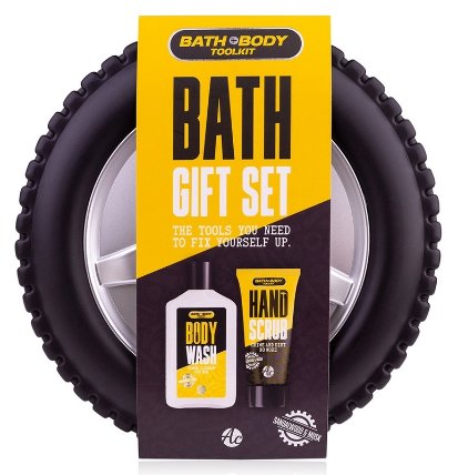 Koupelnový set Bath and Body Toolkit v pouzdře ve tvaru pneumatiky