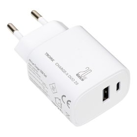 Troika rychlonabíječka - Charge -X Duo , 20 W, USB-C + USB-A, bílá