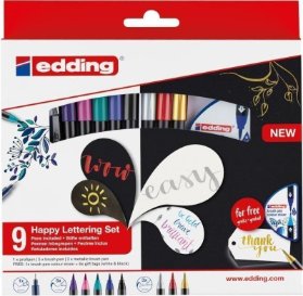 Štětcový popisovač Edding 1340, sada 9+2, Happy Lettering set,mixer a visačky