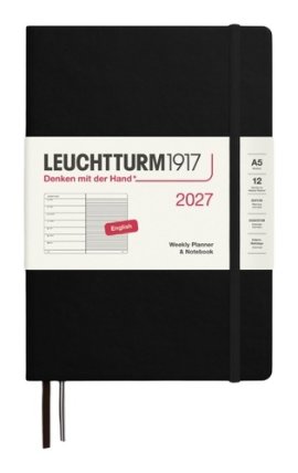 Týdenní plánovač & Zápisník Black, Medium A5 2027, anglicky