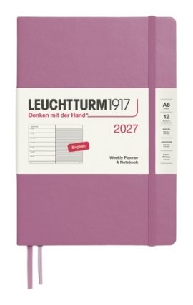 Týdenní plánovač & Zápisník Dusty Rose, Medium A5 2027, anglicky