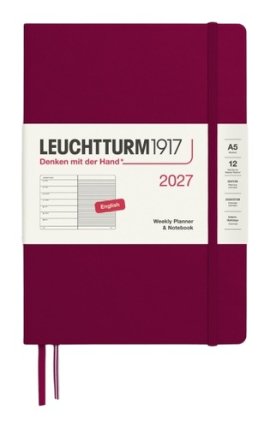 Týdenní plánovač & Zápisník Port Red, Medium A5 2027, anglicky