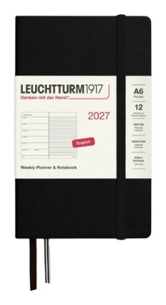Týdenní plánovač & Zápisník Black, Pocket A6 2027, anglicky