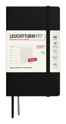 Týdenní plánovač & Zápisník Black, Pocket A6 2027, Softcover, anglicky