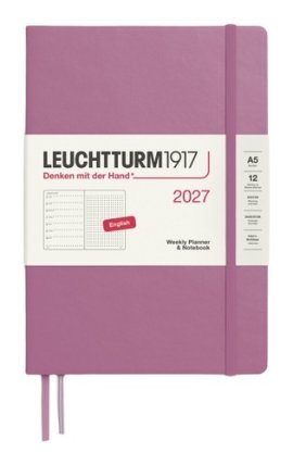 Týdenní plánovač & Zápisník Dusty Rose, tečkovaný Medium A5 2027, anglicky