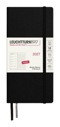 Týdenní plánovač & Zápisník Black, tečkovaný Wallet B6+ x A6 2027, anglicky