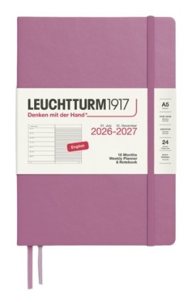 Týdenní plánovač & Zápisník Dusty Rose, Medium A5 2027, 18měs., anglicky