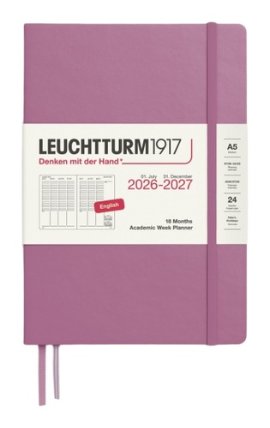 Akademický týdenní plánovač Dusty Rose, Medium A5 2027, 18měs., anglicky