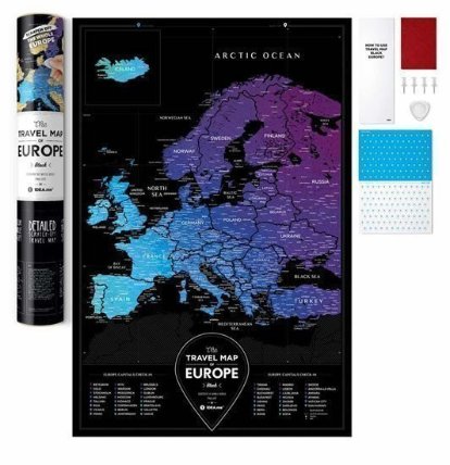 Stírací mapa Evropy Travel Map Black Europe 60x40cm