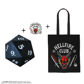 Stranger Things Dárkový set Hellifre Club (Taška, odznáček, antistresová kostka)