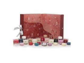 YANKEE CANDLE dárková sada Adventní kalendář kniha, 12 ks votivních svíček ve skle + 12 ks