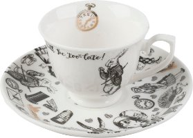Porcelánový šálek a podšálek Alice In Wonderland