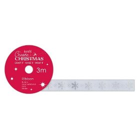 DOCRAFTS saténová bílá stuha - sněhové vločky 1 cm x 3 m