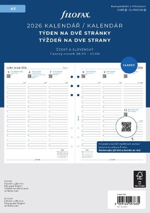 Kalendář 2026 A5, týden/2 str, linky, ČJ+SJ