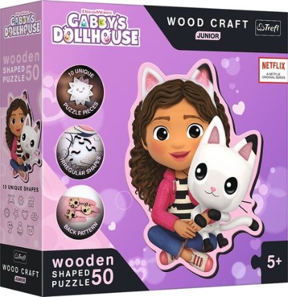 Puzzle Wood Craft Junior Gábinin kouzelný domek: Gábi a její kotě 50 dílků