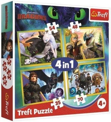 Trefl Puzzle Jak vycvičit draka 4v1 (35,48,54,70 dílků)