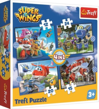 Trefl Puzzle Super Wings - Úžasný tým 4v1 (12,15,20,24 dílků)