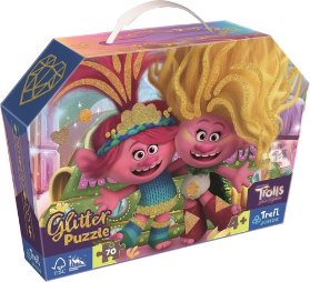 Puzzle Glitter v kufříku Trollové 3, 70 dílků, třpytivé
