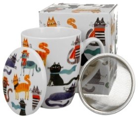 Porcelánový hrnek s čajovým sítkem Cat´s World Stylish Cats