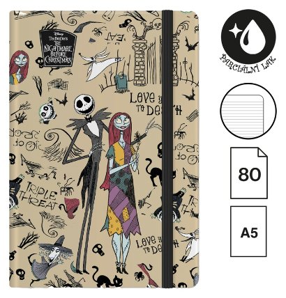 Zápisník s gumičkou Tim Burton 1, A5, 80 g, 80 listů, linkovaný, šedý
