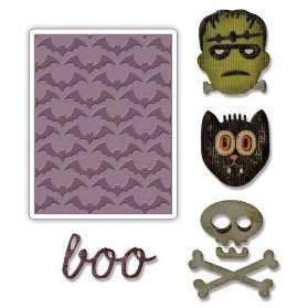 SIZZIX Thinlits vyřezávací kovové šablony - Haloween 4 ks + embosovaci kapsa