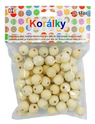 Dřevěné korálky 15 mm, 75 ks