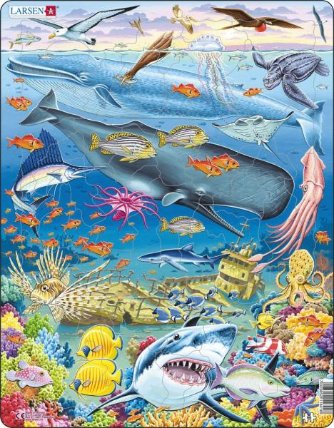 Puzzle MAXI - Velryba,žralok a Titanik/65 dílků