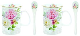 Porcelánové hrnky se lžičkami Romantic Lace
