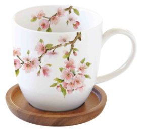 Porcelánový hrnek a tácek Sakura