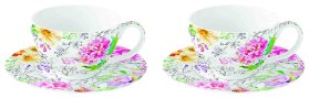 Sada dvou porcelánových šálků a podšálků Queens Garden
