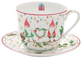Porcelánový hrnek s podšálkem Ready For Christmas