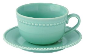 Porcelánový šálek a podšálek Tiffany Aquamarine na kávu