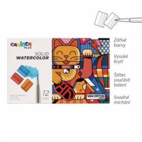 Carioca PLUS akvarelové barvy Solid, pouzdro, 12ks