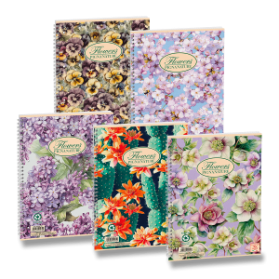 Kroužkový blok Pigna Nature Flowers A4, čtverečkovaný, 60 listů, mix motivů