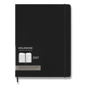 Diář Moleskine PRO 2027 - tvrdé desky, XL, týdenní, vertikální, černý