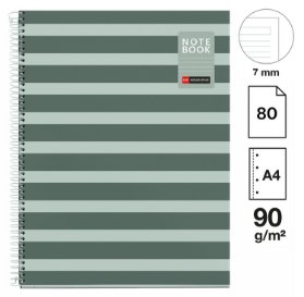 Poznámkový blok Between the Lines NB-1, A4, 90g, karton, 80 listů, linka, Moss