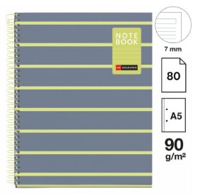 Poznámkový blok Between the Lines NB-1, A5, 90g, karton, 80 listů, linka, Lemon