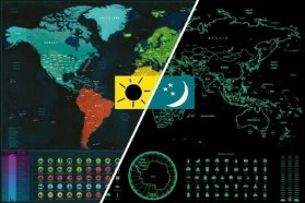 Stírací mapa světa - en, svítící Glow in the Dark