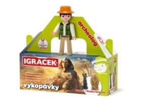 Igráček Archeolog - figurka s egyptskými vykopávkami masky faraona a sošky bohyně Bastet