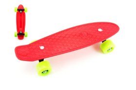 Skateboard - pennyboard, červený, zelená kola, kovové osy