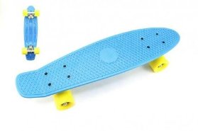 Skateboard - pennyboard, modrý, žlutá kola, kovové osy