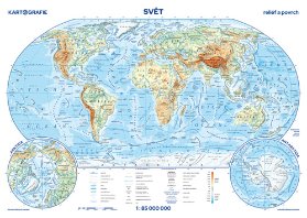 Svět reliéf a povrch 1:85 000 000
